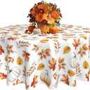 Fall Round Tablecloth 60 Inch Autumn Decoration Maple Leaf and Pumpkin Tablecover Anti-Wrinkle Waterproof Wipeable Table Cover for Thanksgiving Party Kitchen Home Dining Deco (Yellow)