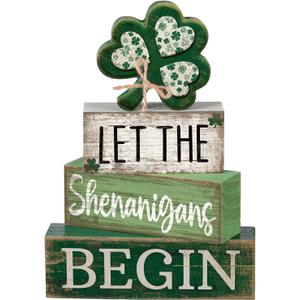 4 Pcs St Patricks Day Table Decor Wooden Shamrocks St Patrick's Day Tiered Tray Decor Irish Centerpiece Green Lucky Shamrocks Block Signs for Saint Patty's Party Home Kitchen