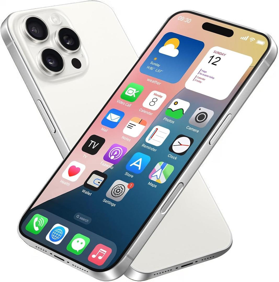 Dummy Fake Phone Model, Looks Like The Real Phone Compatible with Phone 16 PM, for Cell Phone Store Display or Send a Toy Phone for Kids (16ProMax,White Titanium,The Screen is Printed with Patterns)