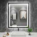 Amorho 24"X30" LED Bathroom Mirror with Black Frame, Front Light and Backlit, Stepless Dimmable, Anti-Fog, Shatter-Proof, Memory, 3 Colors, Double LED Vanity Mirror (30"L x 24"W)