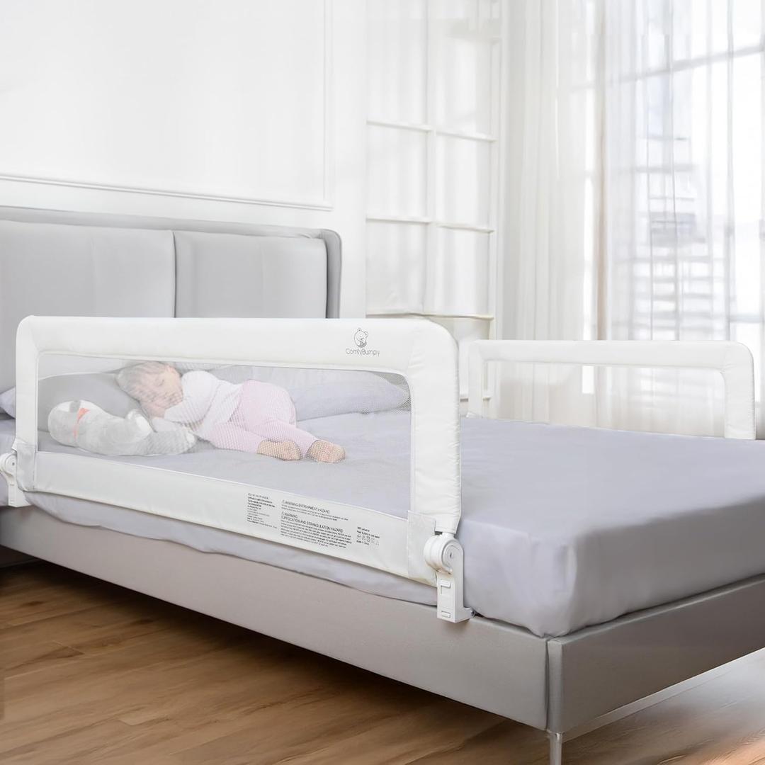 ComfyBumpy 2-Pack Bed Rail for Toddlers 55.5" L x 19.5" H | Toddler Bed Rails for Twin, Full, Queen & King Mattress Size | Swing Down Rail Guard | Mattress Side Rail for Kids | White