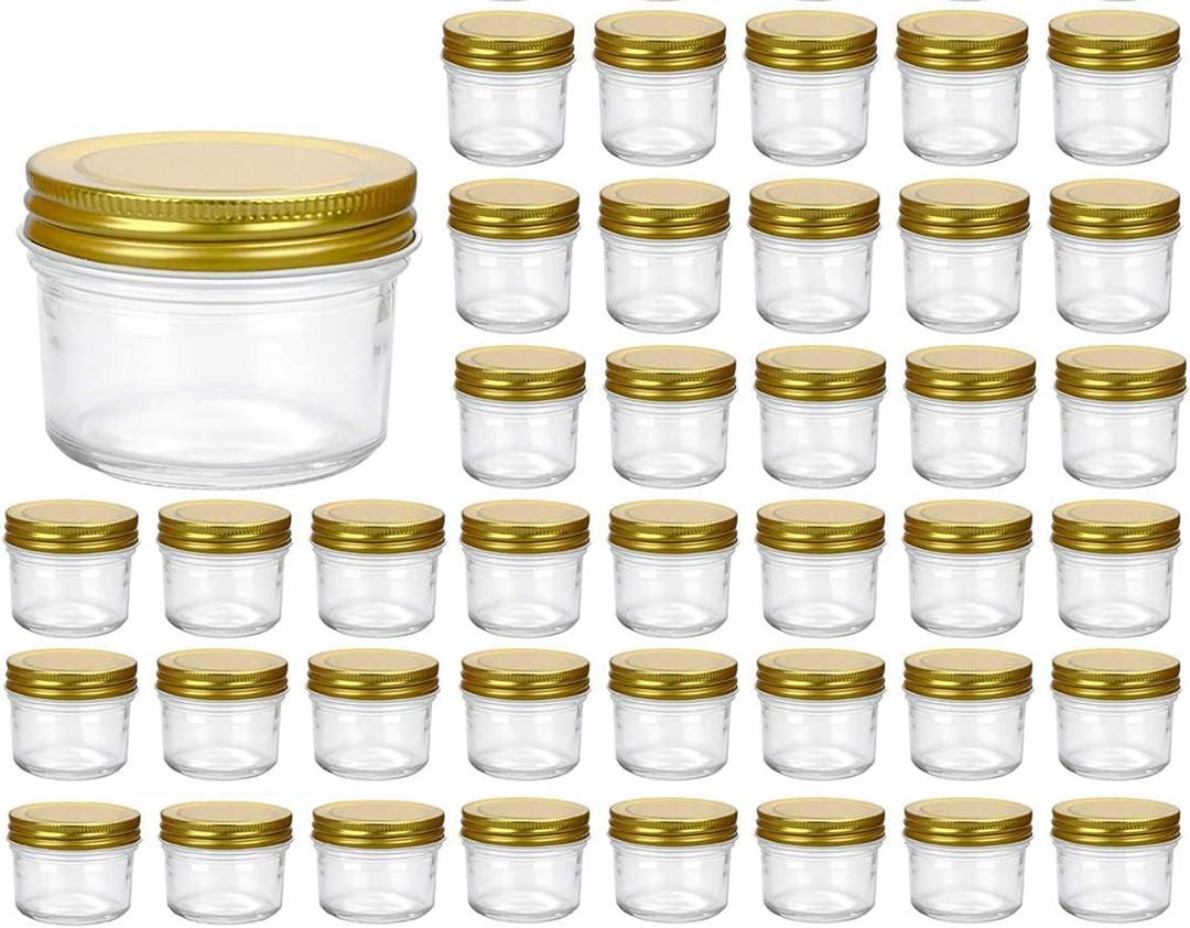 4 oz Clear Glass Jars With Lids(Golden),Small Spice Jar For Herb,Jelly,Jams,Wide Mouth Manson Jars Canning Jar For Kitchen Storage 40 Pack