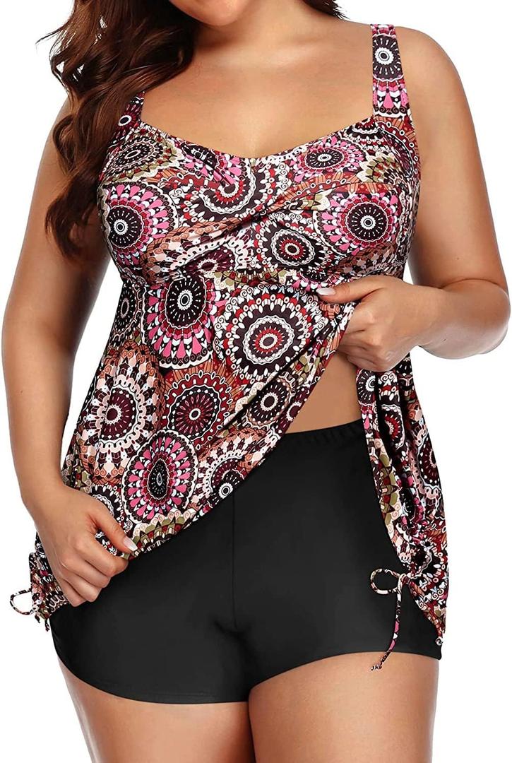 Aqua Eve Women Plus Size Tankini Swimsuit Two Piece Flowy Swimdress Bathing Suits with Shorts Paisley 16W