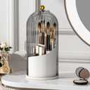 Makeup Brush Holder with Lid 360 Rotating Clear Dustproof Make Up Organizers for Vanity Bathroom Countertop, Gray