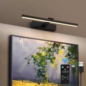 Black Picture Lights for Wall Dimmable Wireless Picture Lights for Paintings Dual-Rods Swing Arm LED Wall Light Fixtures Adjustable Wall Sconce with Remote (Black, 20inch) 3000K