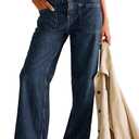 Allimy Womens Jeans High Waisted Straight Leg Baggy Boyfriend Jeans for Women Trendy 2025 Cargo Pants (16, Dark Blue)