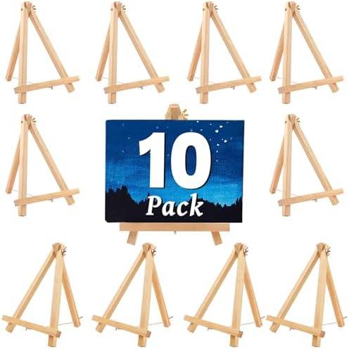 10 Pack 9 Inch Wood Easels, Art Craft Painting Easel, Table Top Easels for Painting, for Painting Party Displaying Canvases, Photos Mini Display Tripod Apply to Kids Artist Adults Students Etc