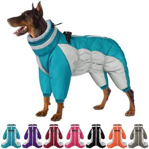 SUNFURA Full Body Dog Coat - Warm Fleece Jacket for Small Dogs, Turtleneck Winter Coats with Harness, Reflective Dog Snowsuit Windproof Puffer Jackets with Legs for Pug, Jack Russel, Turquoise S