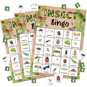 Insect Bingo Game Cards for Adults, Bug Bingo Cards Game for Family Holidays Friends Gatherings, Ideal for Bug Themed Party Game, 24 Players Birthday Party Supplies Favors, 004