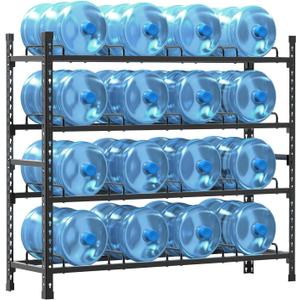 4-Tier Water Jug Rack 10-Min Quick Assembly 5 Gallon Bottle Holder, Screw-Free Snap Together, 16-Bottle 720 lbs Capacity, Heavy Duty Steel with Tools Included, Black