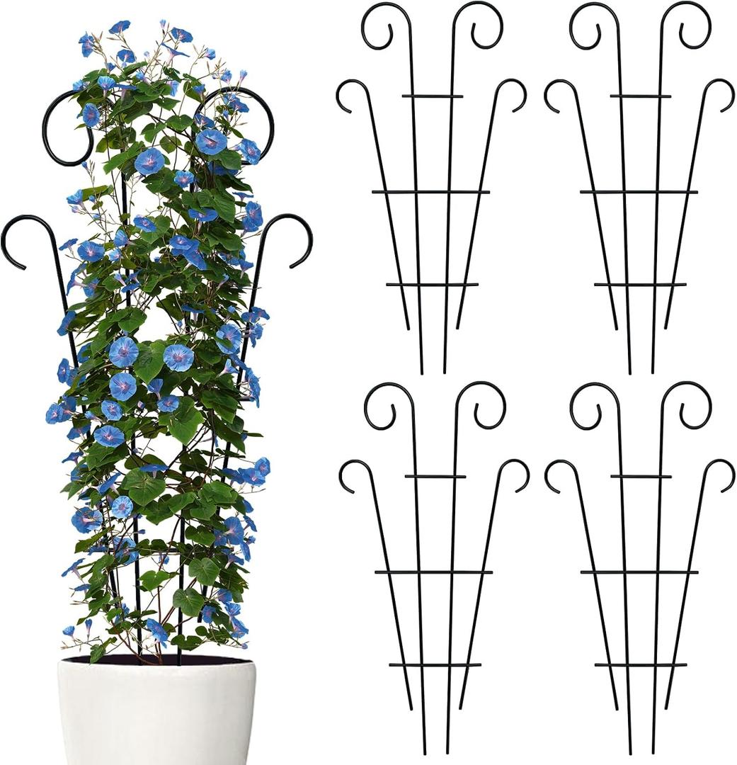 Thealyn 4 Pack 43 Inch Plant Trellis for Potted Plants, Metal Garden Trellis for Climbing Plants, Indoor Outdoor Decorative Vine Support for Pots, Wave Shape, Black