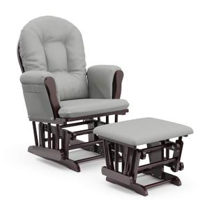 Storkcraft Premium Hoop Glider & Ottoman (Espresso/Light Gray) GREENGUARD Gold Certified Nursery Glider, Solid Wood Craftsmanship, Smooth-Gliding Nursery Chair and Ottoman, Award-Winning