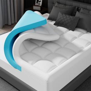 ELEMUSE Queen Size Dual Layer 3 Inch Memory Foam Mattress Topper for Pressure Relief, Breathable Pillow Top Mattress Pad with Deep Pocket, Enhanced Support, Non-Slip Design & Removable & Washable