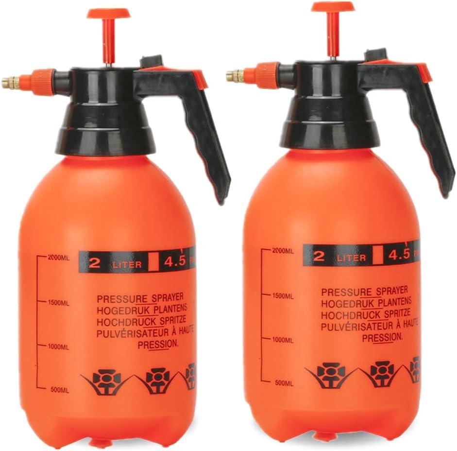 2 Pack Pump sprayers in Lawn and Garden, 2L Handheld Garden Pump Sprayer 0.5 Gallon Water Mist Spray Bottle for Plants, Weed Sprayer with Adjustable Brass Nozzle (2L Orange) (Organge)