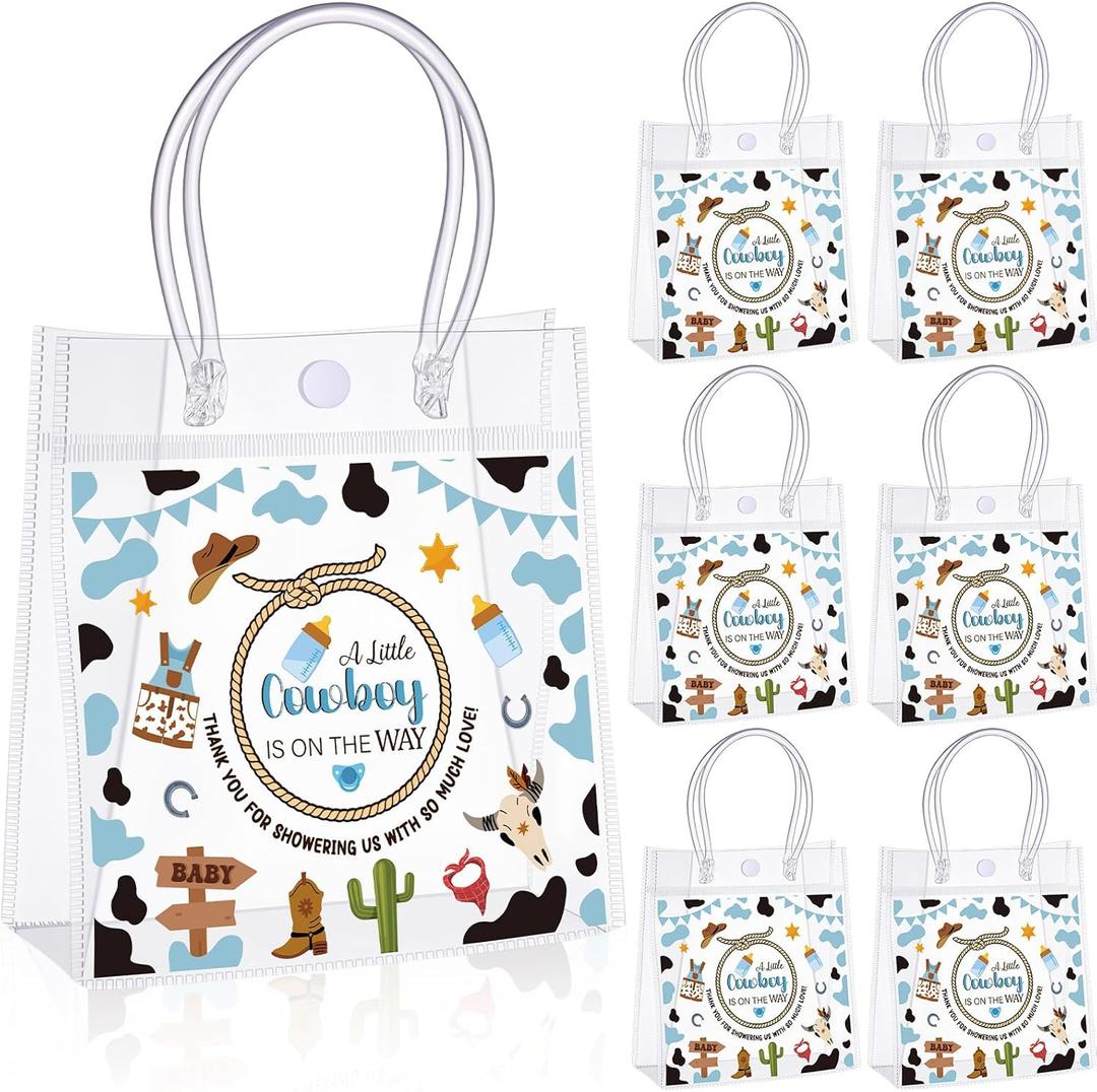 Sweetude 24 Pcs a Little Cowboy Is on the Way Baby Shower Party Favors Bags Transparent PVC Cowboy Gift Goodie Snacks Treat Candy Favors Bags for Boy Western Birthday Party Supplies