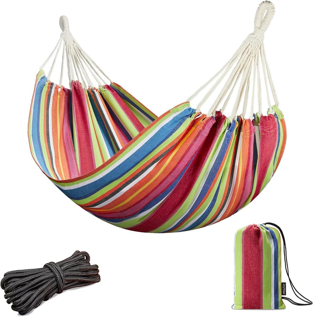 JoyView Brazilian Hammock for Single Preson Portable Hammock with Hanging Ropes & Carry Bag Large 78.8x39.4 for Patio 300LBS Capacity Perfect for Outdoor/Indoor - Color Stripes