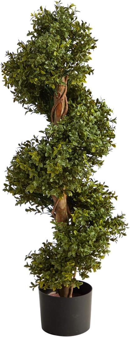 Nearly Natural 33 in Artificial Boxwood Spiral Topiary Tree with Planter
Maintenance-Free Faux Greenery, Realistic Wood-Like Trunk, Black Planter, Indoor/Outdoor Decor