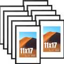 LaVie Home 11x17 Picture Frame Black Set of 10, Display 8x12 with Mat or 11 x 17 Without Mat Picture, Photo Frame Collage for Wall Gallery or Table Deco, Hanging or Tabletop Display