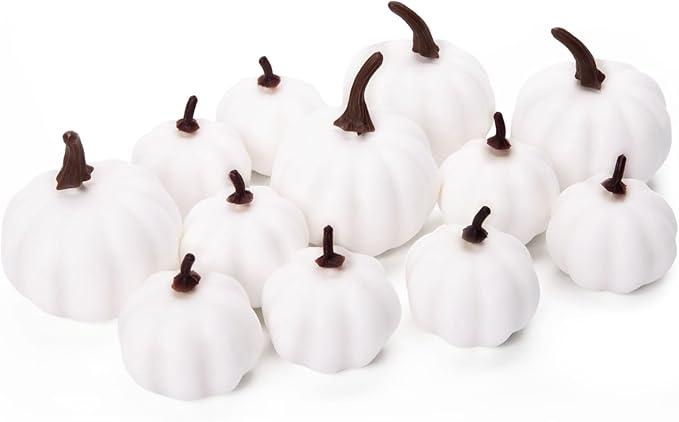 vensovo 3 Inch Small Black & Pink Pumpkins for Decorating - 12PCS Mini Foam Decorative Pumpkins for Fall Decor, Paintable Artificial Pumpkins Perfect for Halloween Decor Thanksgiving Decor White