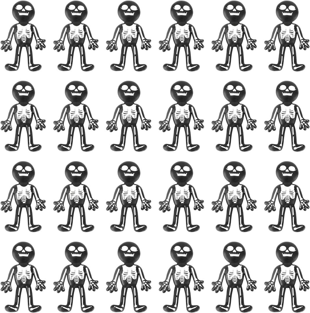 2 x 24PCS Halloween Stretchy Skeleton Bendable Men, Black White Rubber Sticky Man Stretchy Toys for Kids Halloween Party Favors Stress Relief Toy