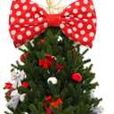 Red and White Christmas Tree Topper Bow Tree Topper 14x8'' Large Red and White Polka-dot Sequin Bow for Indoor Outdoor Christmas Decoration Xmas Party Favors Holiday Treetop Decoration