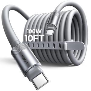 LISEN USB C Cable 10FT, Chubby 100W USB C to USB C Fast Charging Cable, Soft Silicone Long USBC to USBC for iPhone 17 Air 16 15 Pro Max, Samsung S25, MacBook Pro/Air, Switch 2, iPad (Grey)