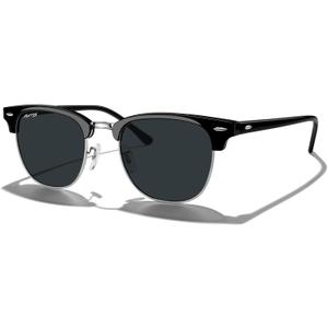 MERRY'S Classic Square Semi-Rimmed Polarized Sunglasses for Men Women S6016 (Black Frame/Silver Bridge/Black Lens)