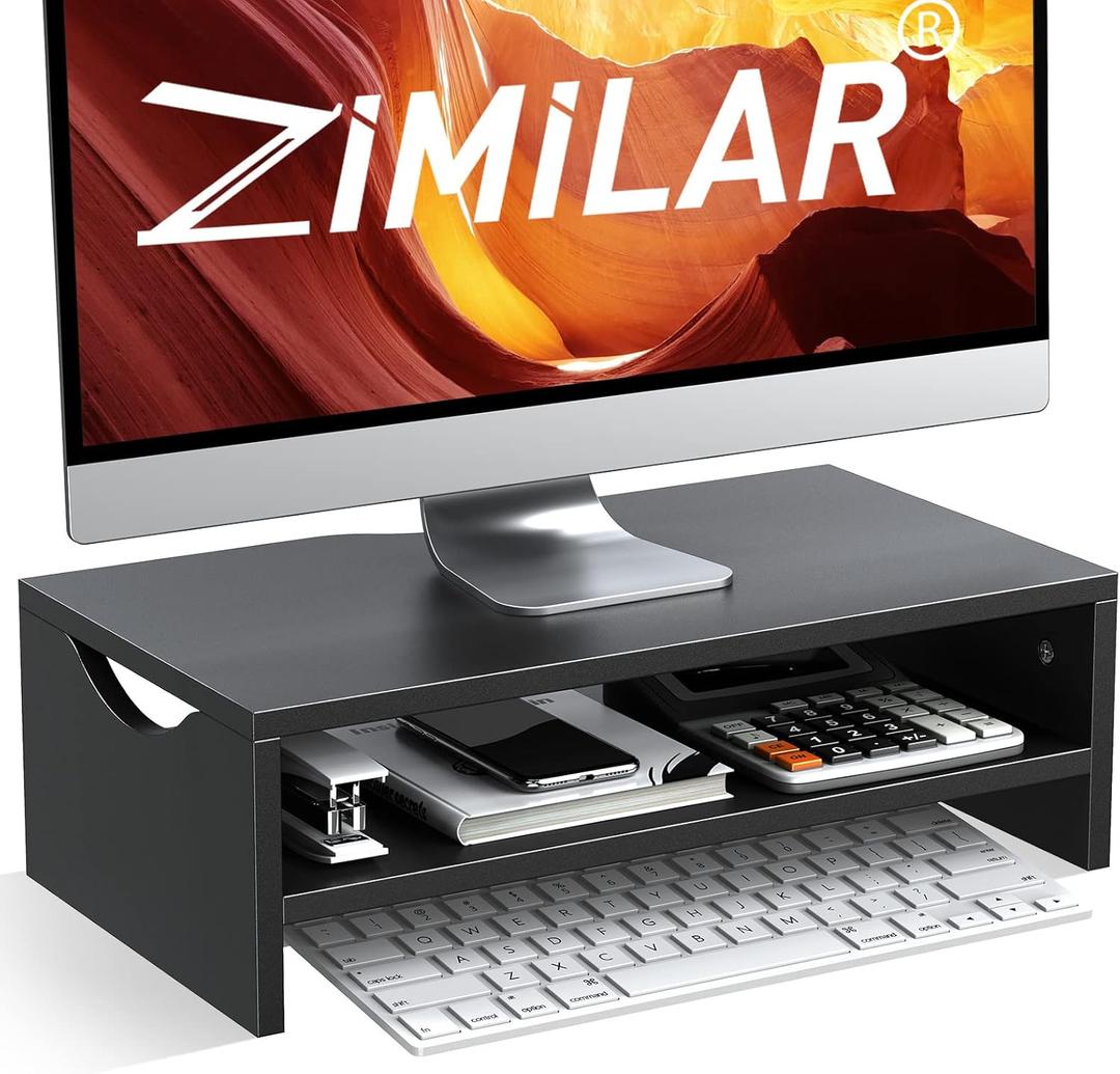 Zimilar Monitor Stand, 2-Tier Laptop Computer Monitor Stand Riser for PC, iMac, Desktop Wooden Screen Stand with Storage Organizer for Home Office (Black)