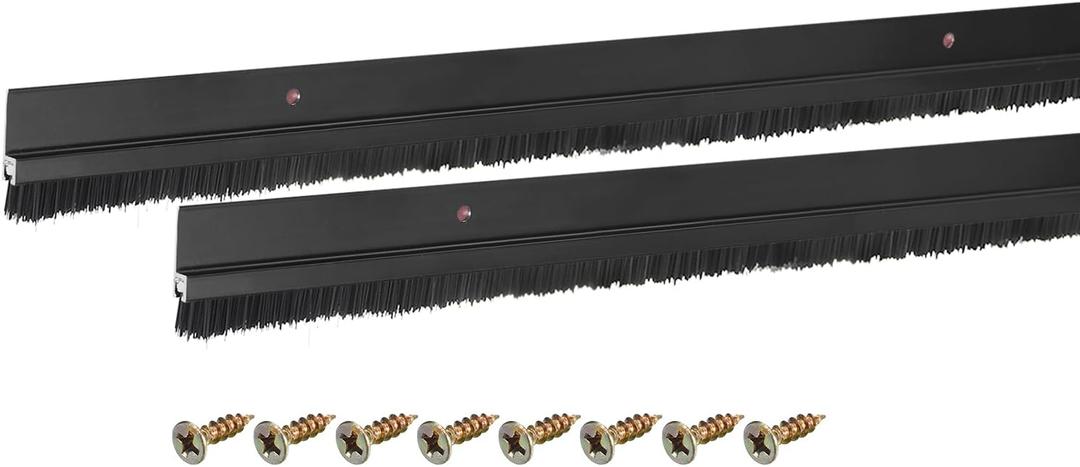 uxcell 2Pcs Door Brush Bottom Sweep H-Shape Aluminum Alloy Base with 0.4-inch PP Brush for Home, Industrial (47-inch L, Black)