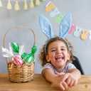 Blue Bunny Ears Headband, Cute Blue Plaid Easter Bunny Ears Headband for Easter Accessories for Women, Blue, One Size
