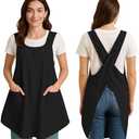ROLOSI  Pack of 2 Apron for Women with Pocket Cotton Linen, Japanese Cross Back Apron for Gardening Painting