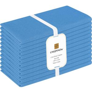 Set of 12 Cotton Cloth Dinner Napkins - Soft Durable Washable - Ideal for Farmhouse Party Wedding Christmas Easter - Perfect Everyday Use Table Linen 17x17 inch Cloth Napkins Light Blue
