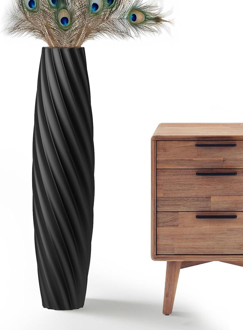Tall Floor Vase, 23.6 inches Tall Vases Sturdy, Luxury, Textured for Decorative Branches Dried Flowers, Floor Vase for Rustic, Living Room, Shelf Decor (Black)