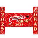 JOYIN 3 Pcs Graduation Decorations Class of 2025, Large Graduaiton Banner Set, 2025 Red Congrats Grad Party Backdrop and Banners Hanging Porch Supplies for College Graduation Indoor/ Outdoor Decor
