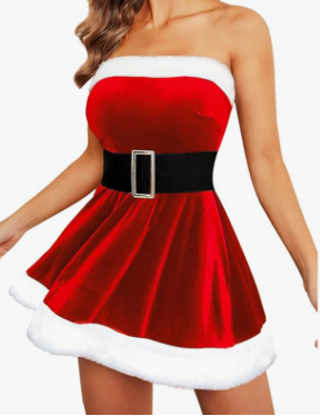 Avidlove Christmas Dress Santa Clause Outfit Mini Dress Casual Swing Dress with Santa Belt
Size M