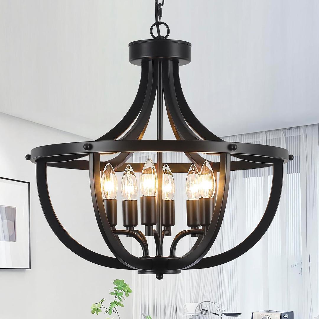 Farmhouse Black Chandelier, Modern Industrial Adjustable Height Pendant Light, Rustic Vintage Style for Dining Room, Kitchen Island, Entryway, Hallway, Foyer, 19.5"