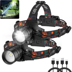 Rechargeable Headlamp 2Pack, 99000 Lumens Super Bright LED Head Lamp with 3 Modes, 90° Adjustable Head Lights for Forehead, 45H Long Runtime & IPX6 Waterproof HeadLamps for Camping Hunting Hiking