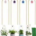 Plant Trellis for Climbing Plants, 15.75 inch Garden Small Metal Arch Glod Trellis for Potted Plants Indoor Outdoor with Natural Stone Decor for Vine Ivy Flower Support 4 Pack (Gold)