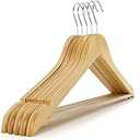 Wooden Clothes Hangers – Set of 6 Premium Natural Finish Hangers