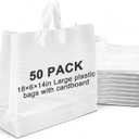 50 Pcs 18" x 14" x 6" Large Plastic Frosted Shopping Gift Bags for Small Business with Handles Reusable Packaging Clear Gift Merchandise Bags for Retail Shops Trade Show
