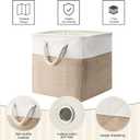 FoldTier 10 Pack Large Collapsible Fabric Storage Baskets with Handles Decorative Storage Bins for Organizing Shelves Toys Clothes(White & Beige,12 x 12 x 12 Inches)