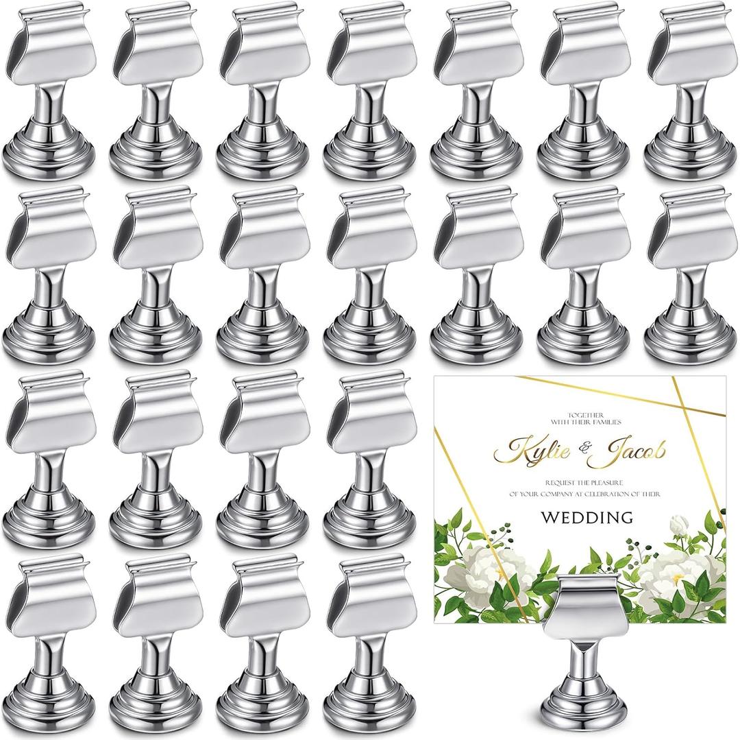 Kathfly Wedding Table Number Holders 1.7 Inch Metal Silver Mini Place Card Holders Bulk Harp-clip Table Sign Stands Card Holder Display Picture Memo Notes Menu for Restaurants Birthday Decor