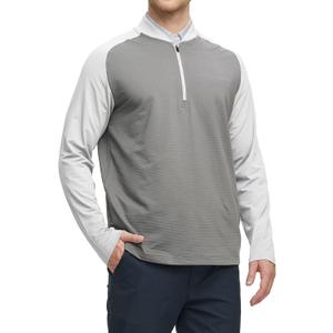 M MAELREG Quarter Zip Pullover Men Moisture Wicking Micro Fleece Performance Raglan Collarless Golf Sweatshirts for Men (Gray, M)
