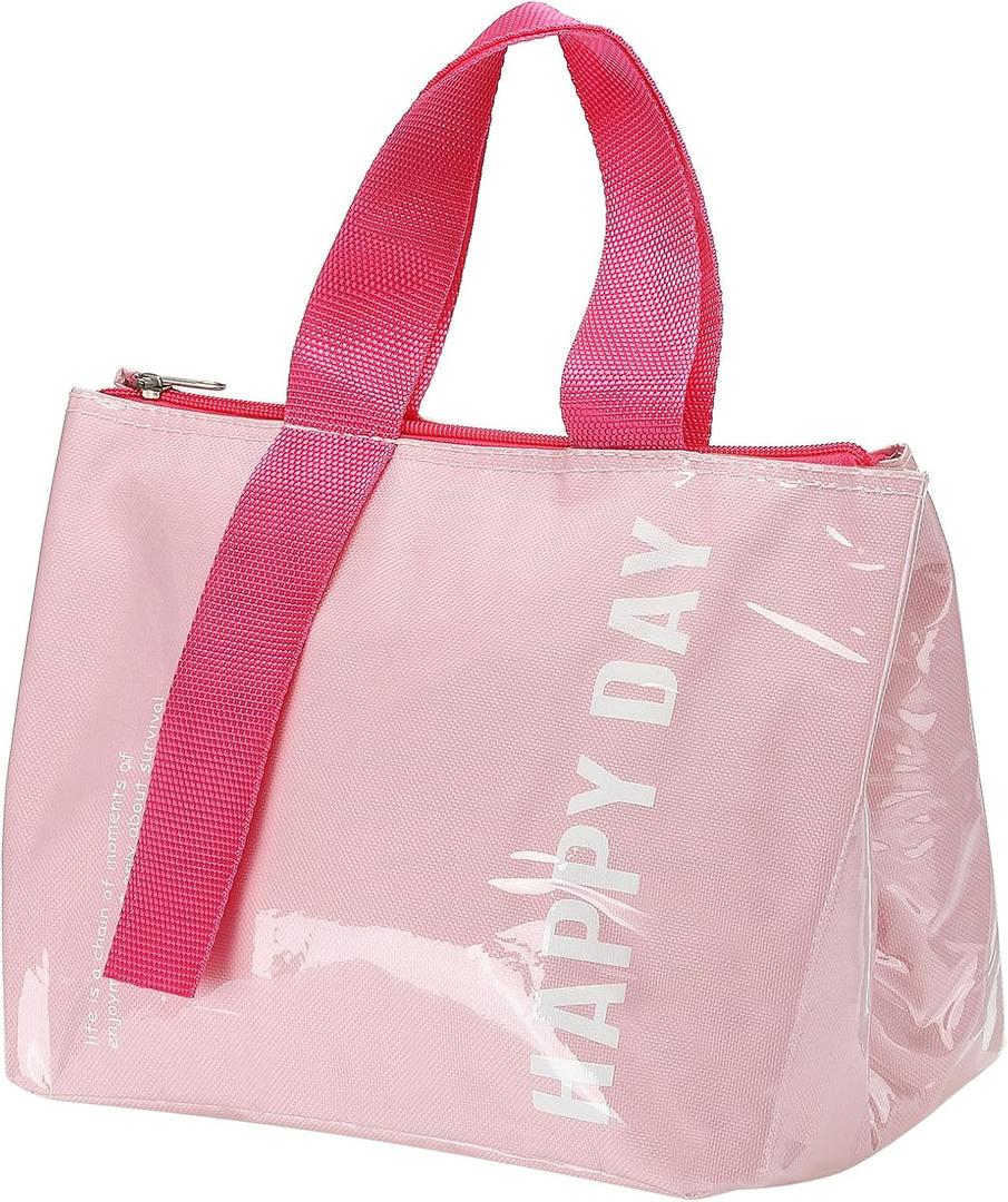 PATIKIL Insulated Lunch Bag, PU Waterproof Lunch Tote Bag Thermal Portable Lunch Box Food Container for Work Office Picnic Outdoor, Pink Fuchsia