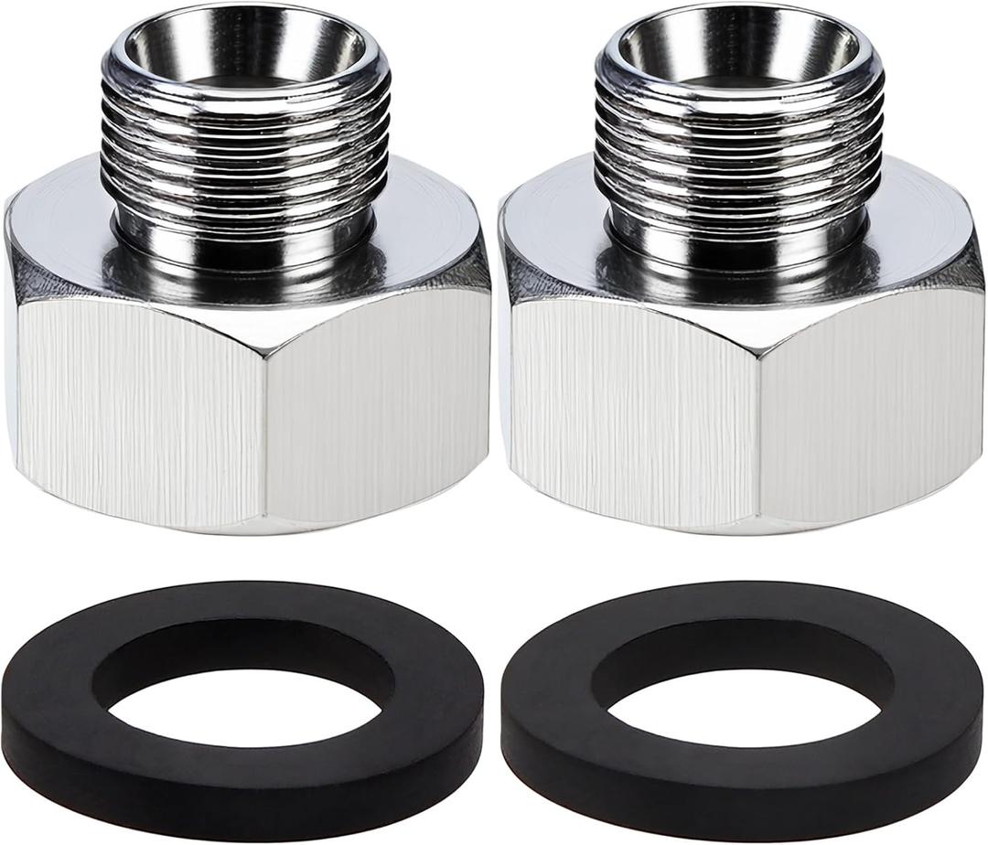 Water Line Adapter, 2 Pcs 1/2" Female to 3/8" Male Brass Reducer Adapters, Compression Pipe Fittings with Rubber Washers for Kitchen Bathroom Water Heater Supply Hose