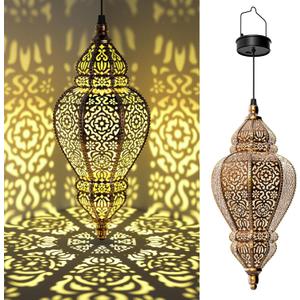 Moroccan Hanging Solar Lights Outdoor Lantern Bidirectional Availabili Garden Decor Waterproof Plastic Gold Decorations for Patio Pathway Yard Backyard Solar Powered Garden Decorative (2, gold)