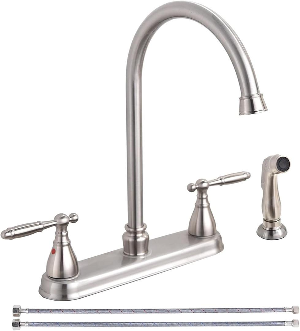 SHACO Kitchen Faucet with Side Sprayer, Stainless Steel Faucet for Kitchen Sinks 3 Hole or 4 Hole, 2 Handle High Arc Kitchen Faucet with Water Supply Line, SC-SLYT003L-S new12