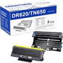 TN650 Toner Cartridge and DR620 Drum Unit Replacement for Brother TN650 TN-650 TN580 TN-620 DR620 DR-620 use with HL-5370DW HL-5250DN HL-5340D HL-5240 MFC-8480DN MFC-8860DN MFC-8890DW Printer 2 Black