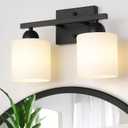 Milk Glass Vanity Lights for Bathroom, 2 Light Matte Black Bathroom Light Fixtures Over Mirror, Ceramic E26 Sockets Wall Mounted