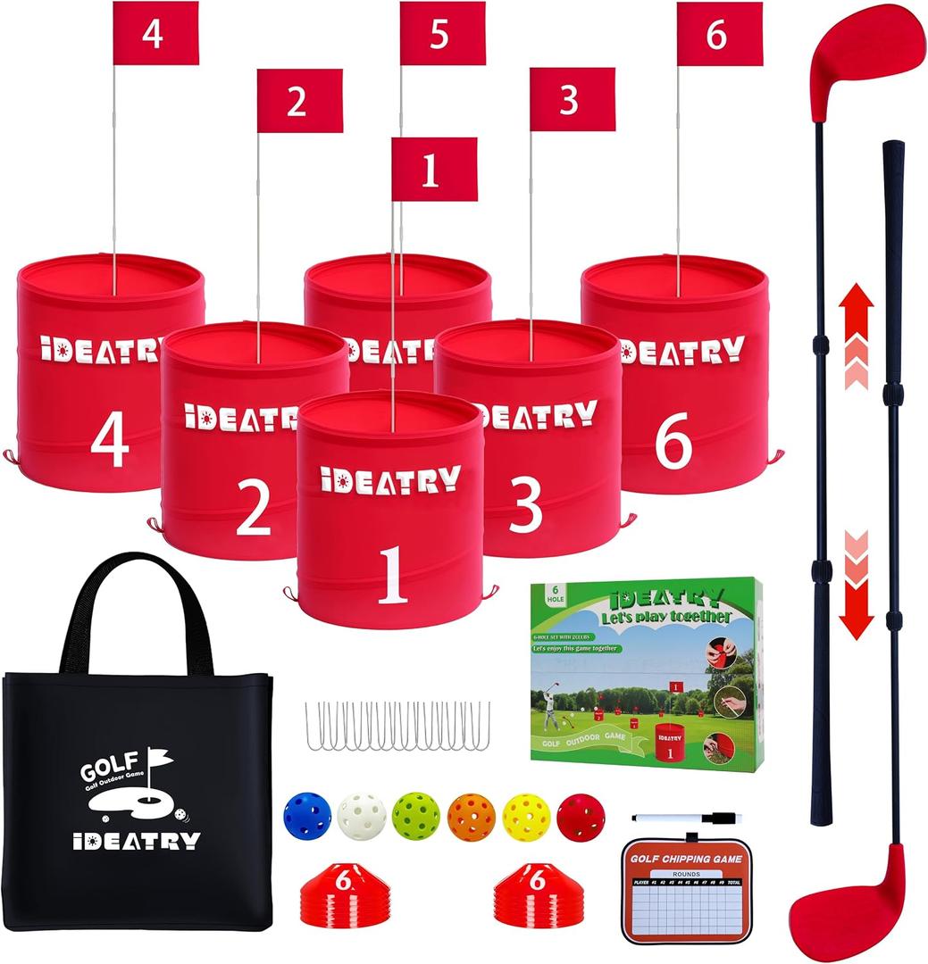 IDEATRY 6 Hole Lawn Golf Game with Adjustable Clubs, Carry Bag for Outdoor